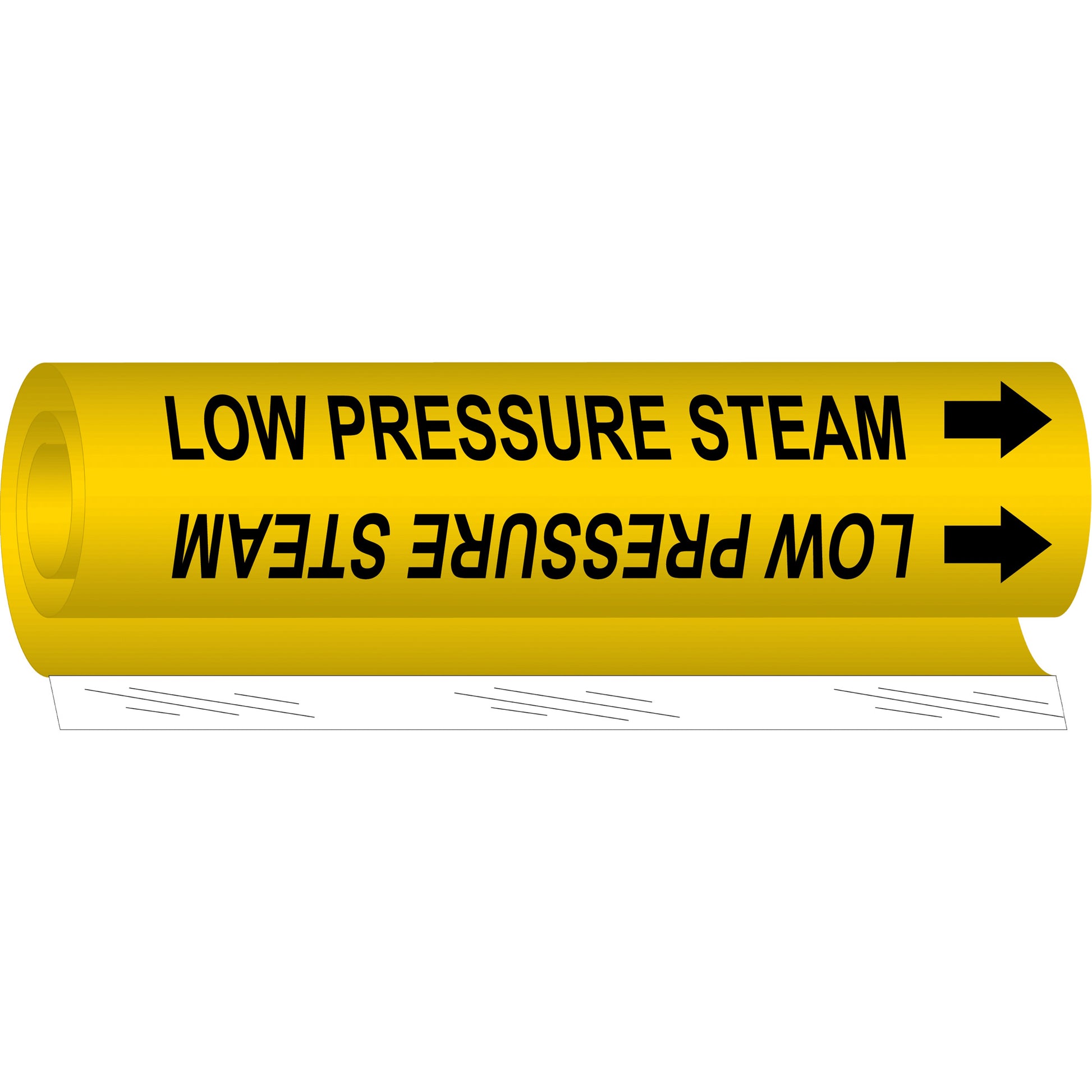 Brady "Low Pressure Steam" Pipe Marker, Wrap-Around, 9" H x 8" W, Black on Yellow