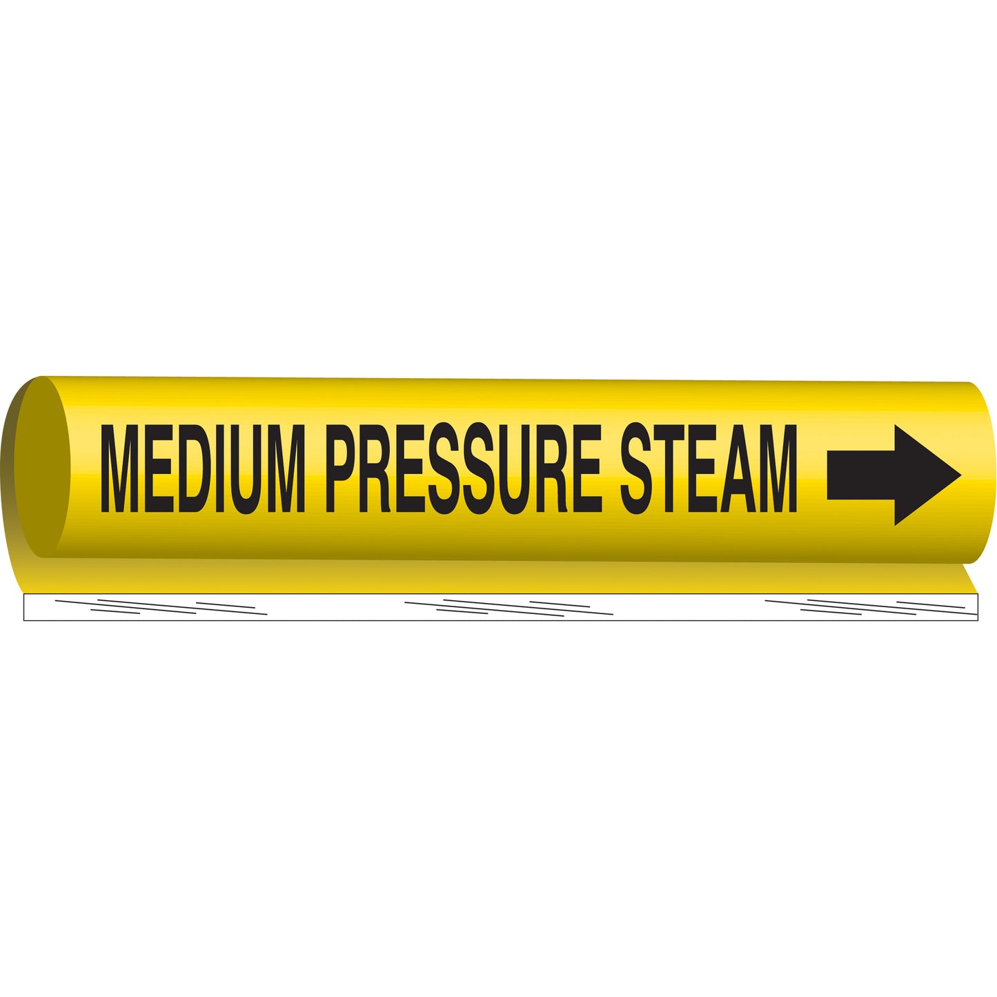 Brady "Medium Pressure Steam" Pipe Marker, Wrap-Around, 9" H x 8" W, Black on Yellow