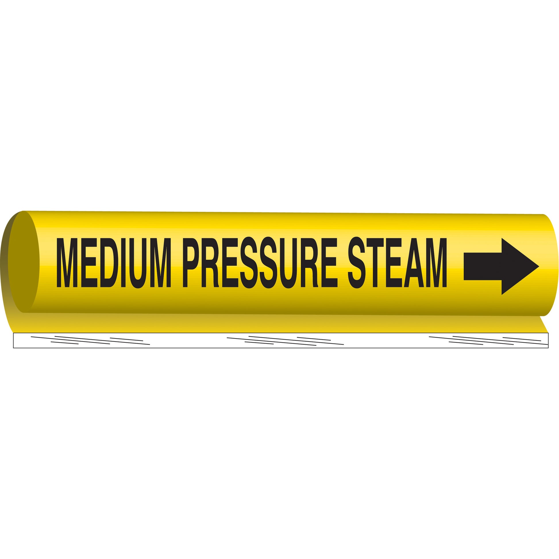 Brady "Medium Pressure Steam" Pipe Marker, Wrap-Around, 9" H x 8" W, Black on Yellow