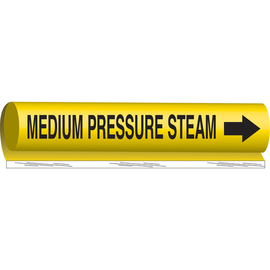 Brady "Medium Pressure Steam" Pipe Marker, Wrap-Around, 9" H x 8" W, Black on Yellow