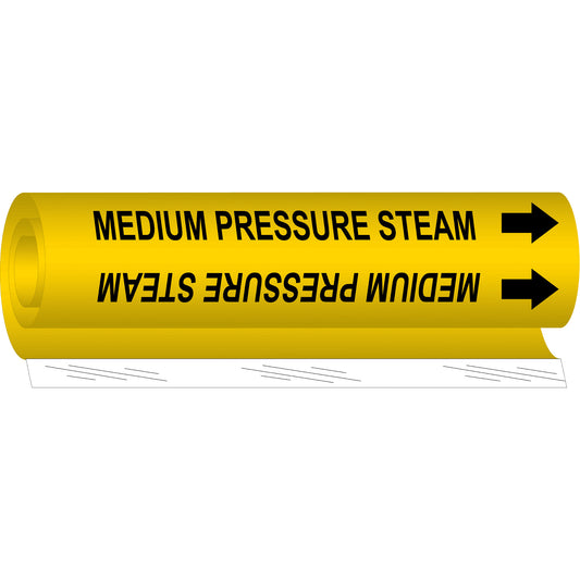 Brady "Medium Pressure Steam" Pipe Marker, Wrap-Around, 26" H x 12" W, Black on Yellow