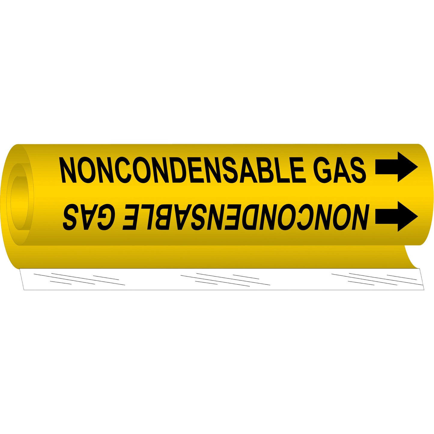 Brady "Noncondensable Gas" Pipe Marker, Wrap-Around, 26" H x 12" W, Black on Yellow