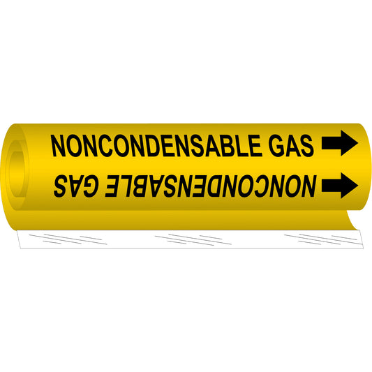 Brady "Noncondensable Gas" Pipe Marker, Wrap-Around, 26" H x 12" W, Black on Yellow