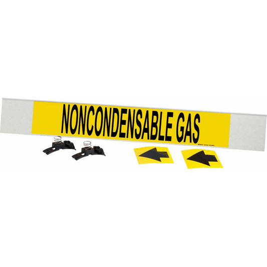 Brady "Noncondensable Gas" Pipe Marker, Fibreglass Carrier with Clips, 4" H x 24" W, Black on Yellow