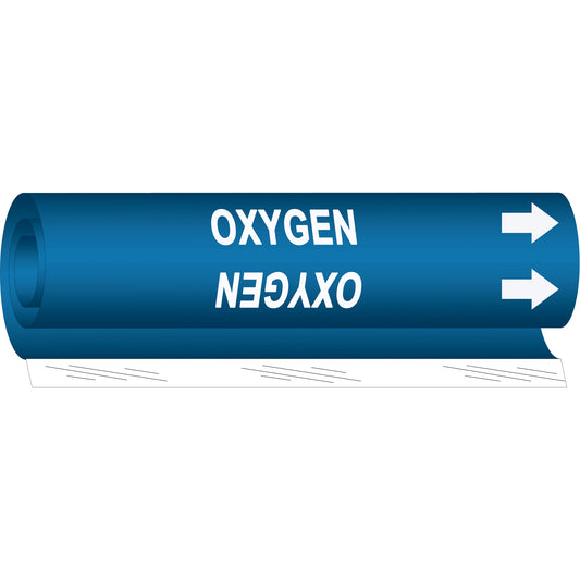 Brady "Oxygen" Pipe Marker, Wrap-Around, 5" H x 8" W, White on Blue