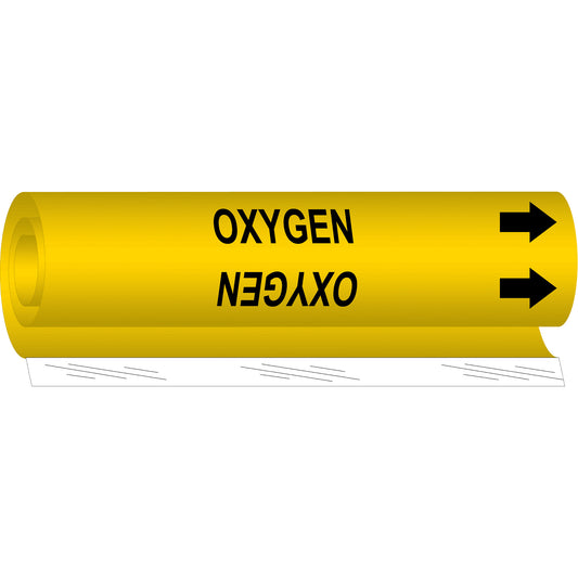 Brady "Oxygen" Pipe Marker, Wrap-Around, 26" H x 12" W, Black on Yellow