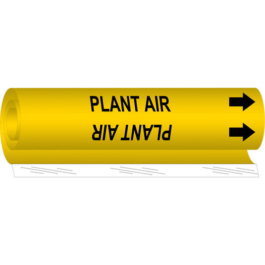 Brady "Plant Air" Pipe Marker, Wrap-Around, 26" H x 12" W, Black on Yellow