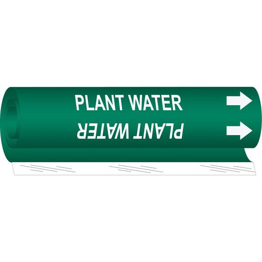 Brady "Plant Water" Pipe Marker, Wrap-Around, 26" H x 12" W, White on Green