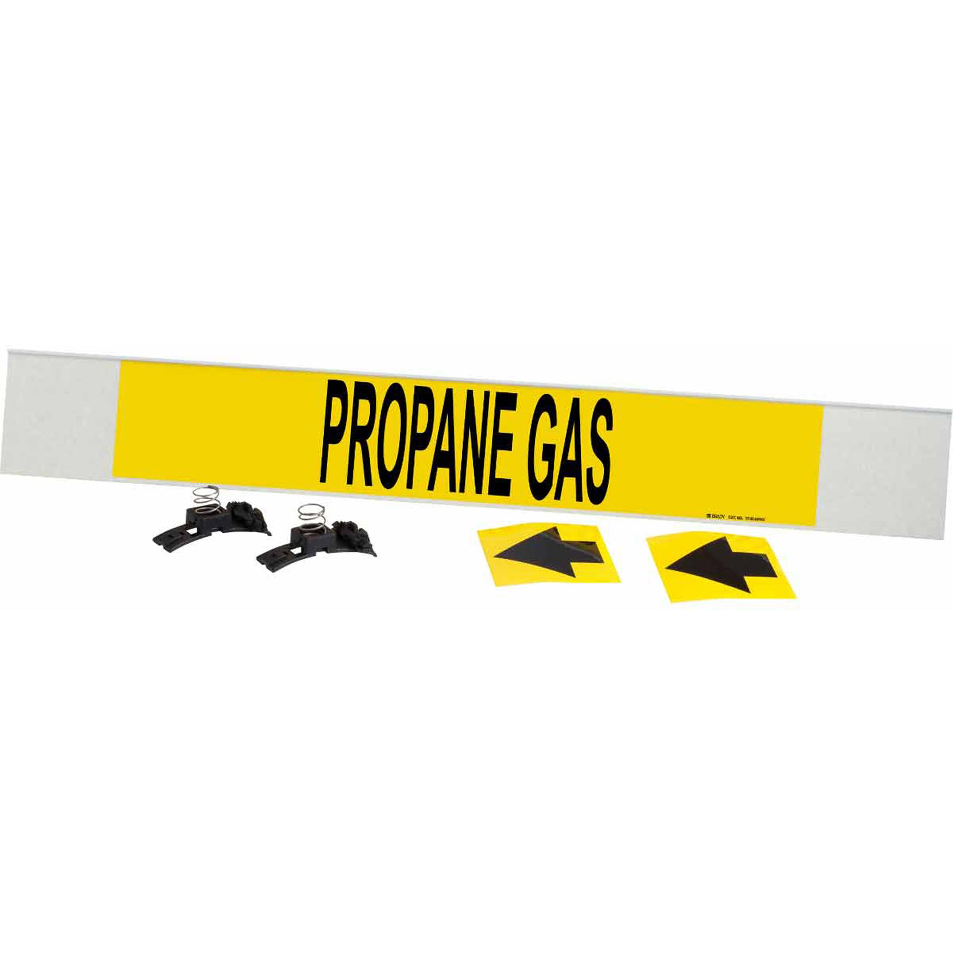 Brady "Propane Gas" Pipe Marker, Fibreglass Carrier with Clips, 4" H x 24" W, Black on Yellow