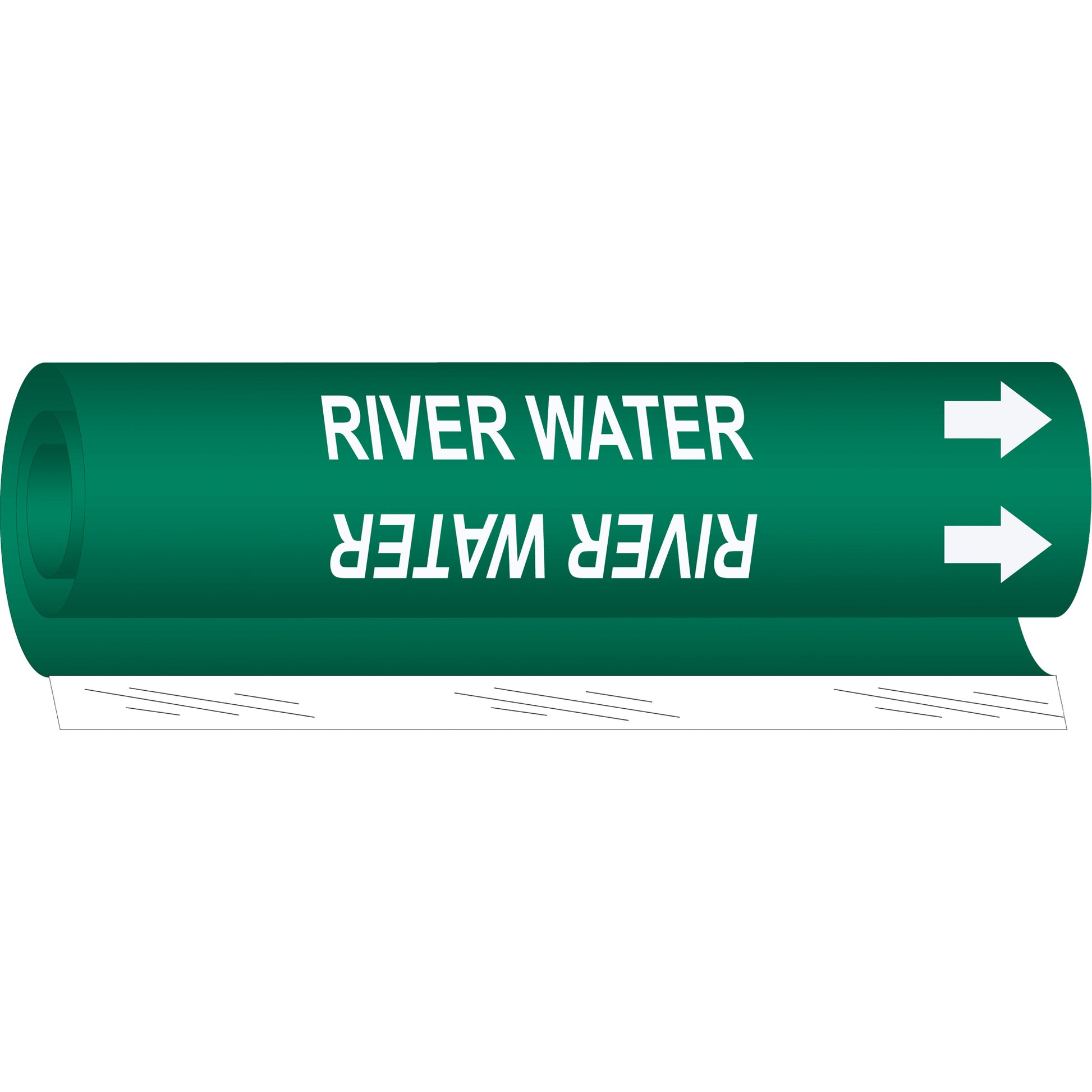 Brady "River Water" Pipe Marker, Wrap-Around, 9" H x 8" W, White on Green
