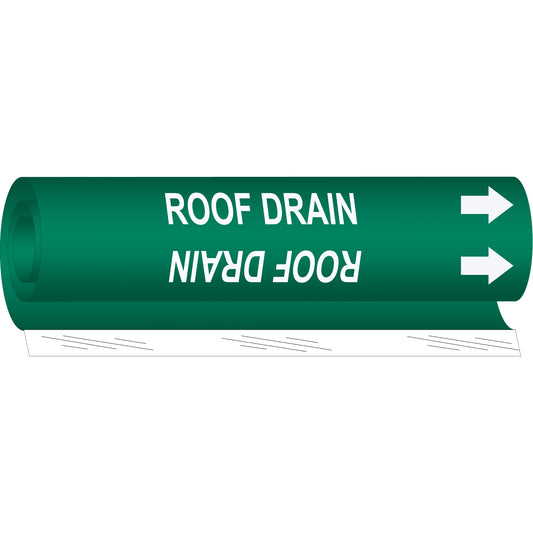 Brady "Roof Drain" Pipe Marker, Wrap-Around, 26" H x 12" W, White on Green