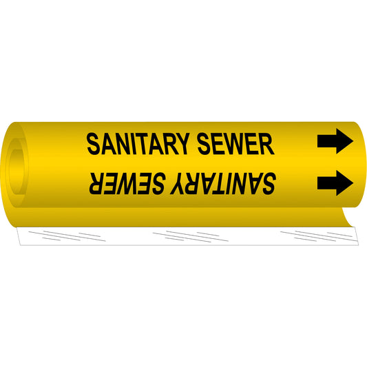 Brady "Sanitary Sewer" Pipe Marker, Wrap-Around, 26" H x 12" W, Black on Yellow