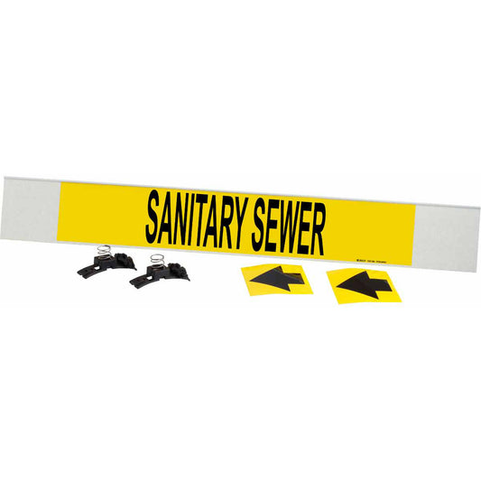 Brady "Sanitary Sewer" Pipe Marker, Fibreglass Carrier with Clips, 4" H x 24" W, Black on Yellow