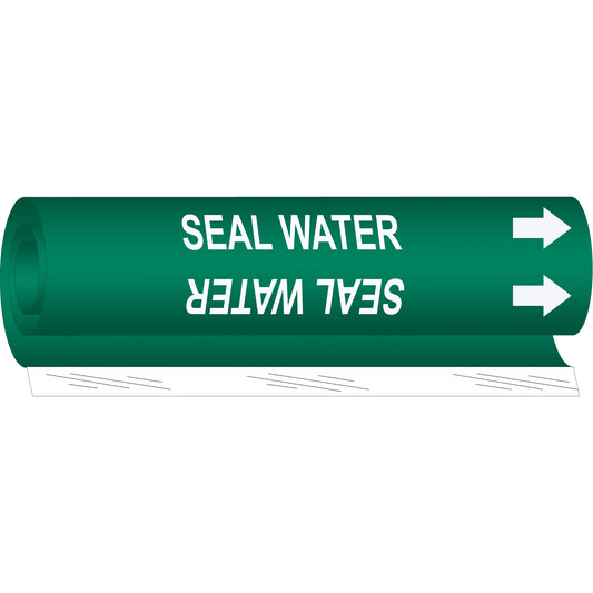 Brady "Seal Water" Pipe Marker, Wrap-Around, 9" H x 8" W, White on Green