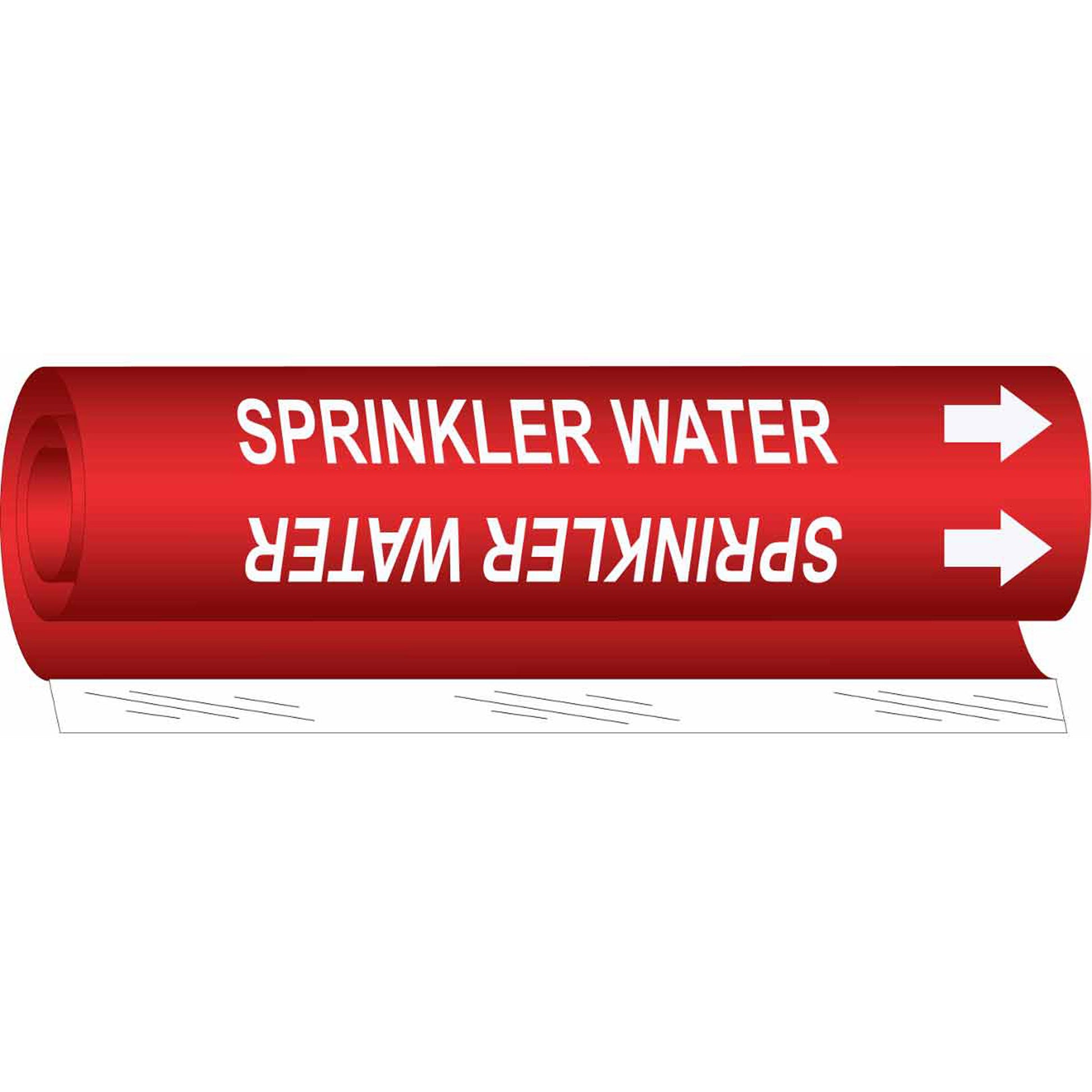 Brady "Sprinkler Water" Pipe Marker, Wrap-Around, 5" H x 8" W, White on Red
