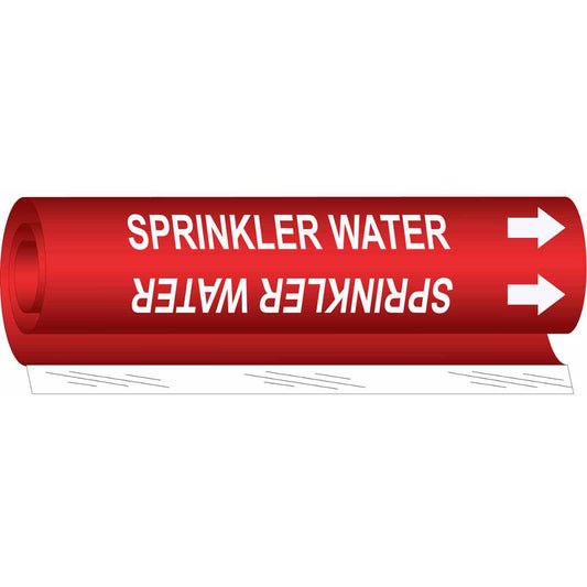 Brady "Sprinkler Water" Pipe Marker, Wrap-Around, 5" H x 8" W, White on Red