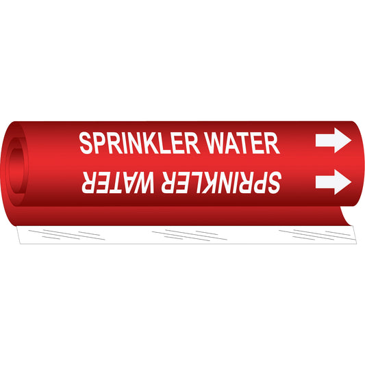 Brady "Sprinkler Water" Pipe Marker, Wrap-Around, 26" H x 12" W, White on Red