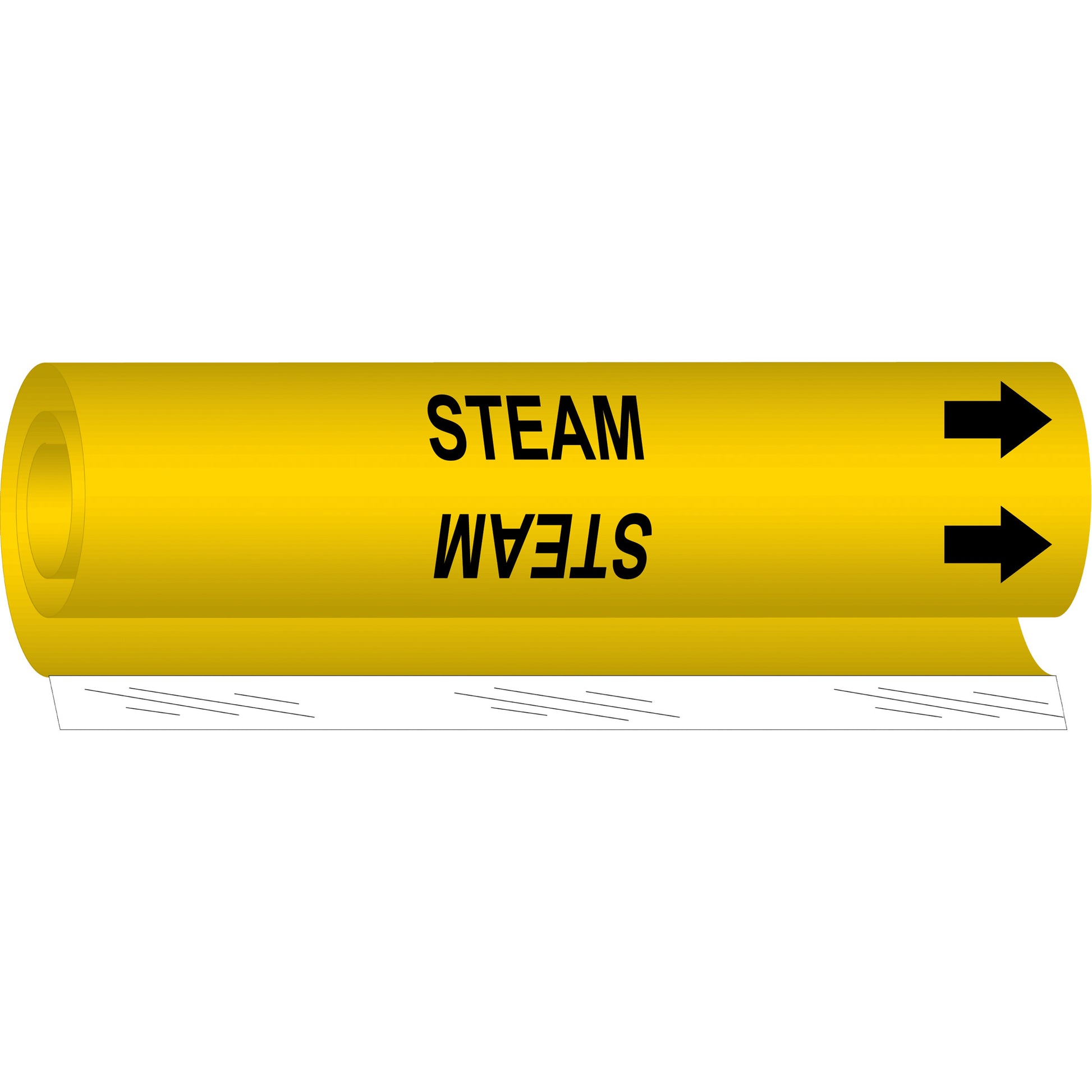 Brady "Steam" Pipe Marker, Wrap-Around, 26" H x 12" W, Black on Yellow