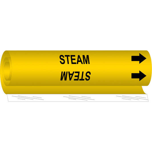 Brady "Steam" Pipe Marker, Wrap-Around, 26" H x 12" W, Black on Yellow