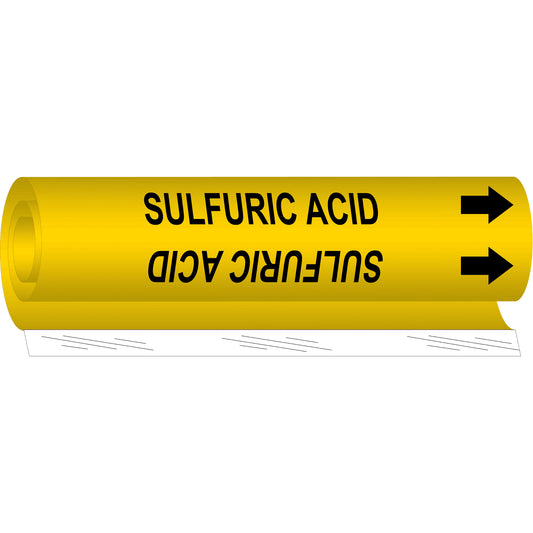 Brady "Sulfuric Acid" Pipe Marker, Wrap-Around, 9" H x 8" W, Black on Yellow