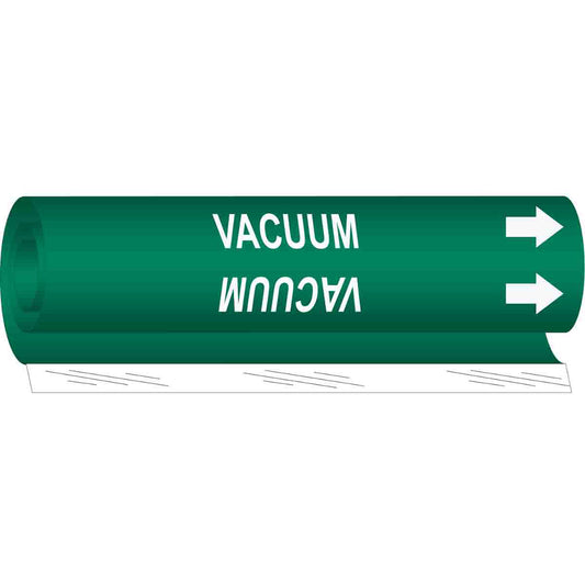 Brady "Vacuum" Pipe Marker, Wrap-Around, 5" H x 8" W, White on Green