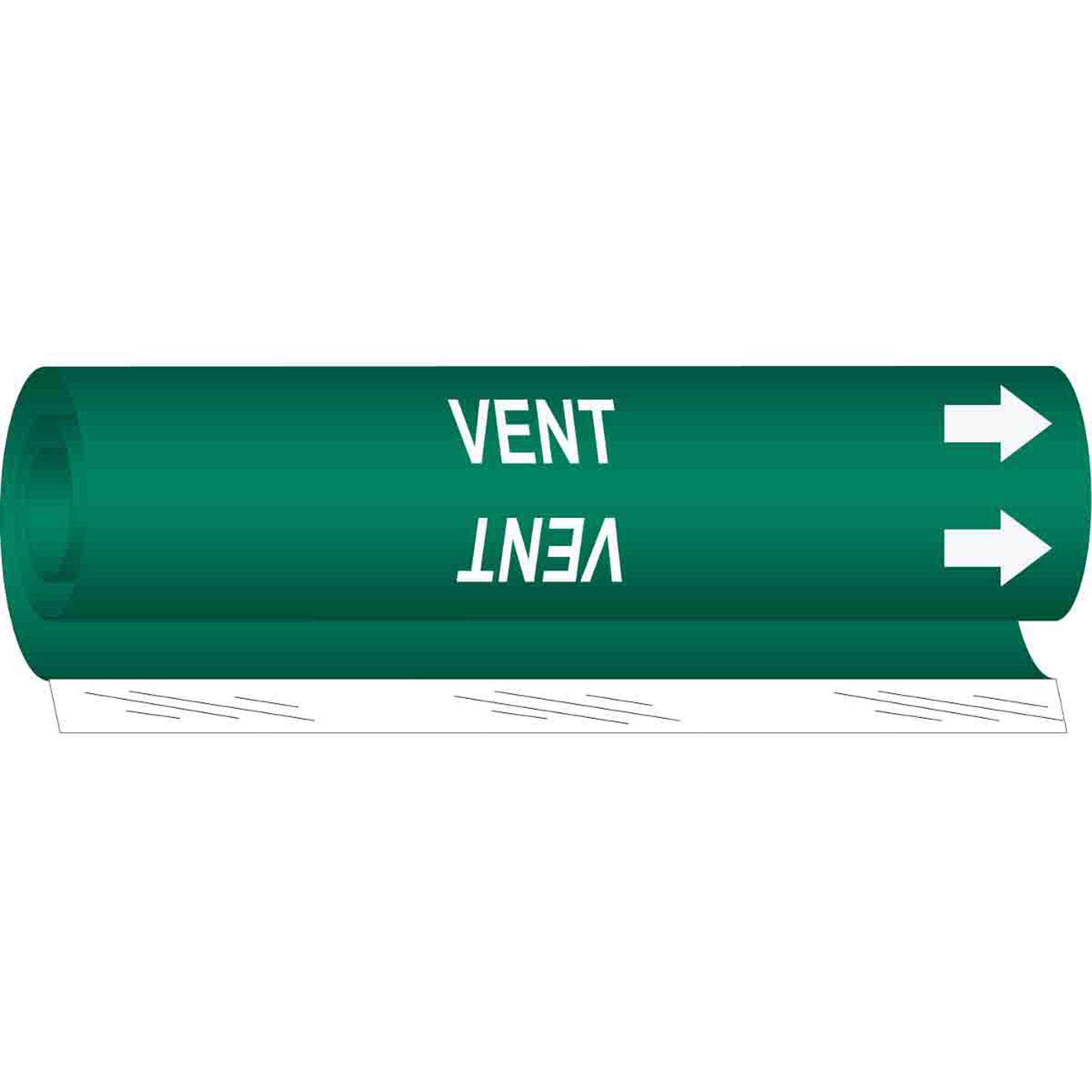 Brady "Vent" Pipe Marker, Wrap-Around, 26" H x 12" W, White on Green