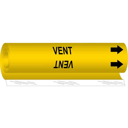 Brady "Vent" Pipe Marker, Wrap-Around, 26" H x 12" W, Black on Yellow