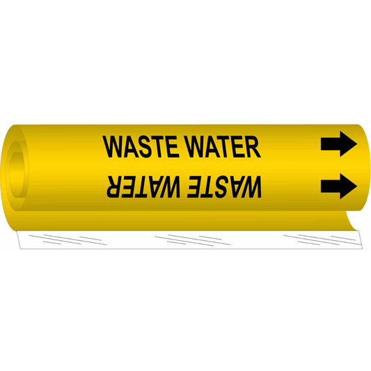 Brady "Waste Water" Pipe Marker, Wrap-Around, 26" H x 12" W, Black on Yellow