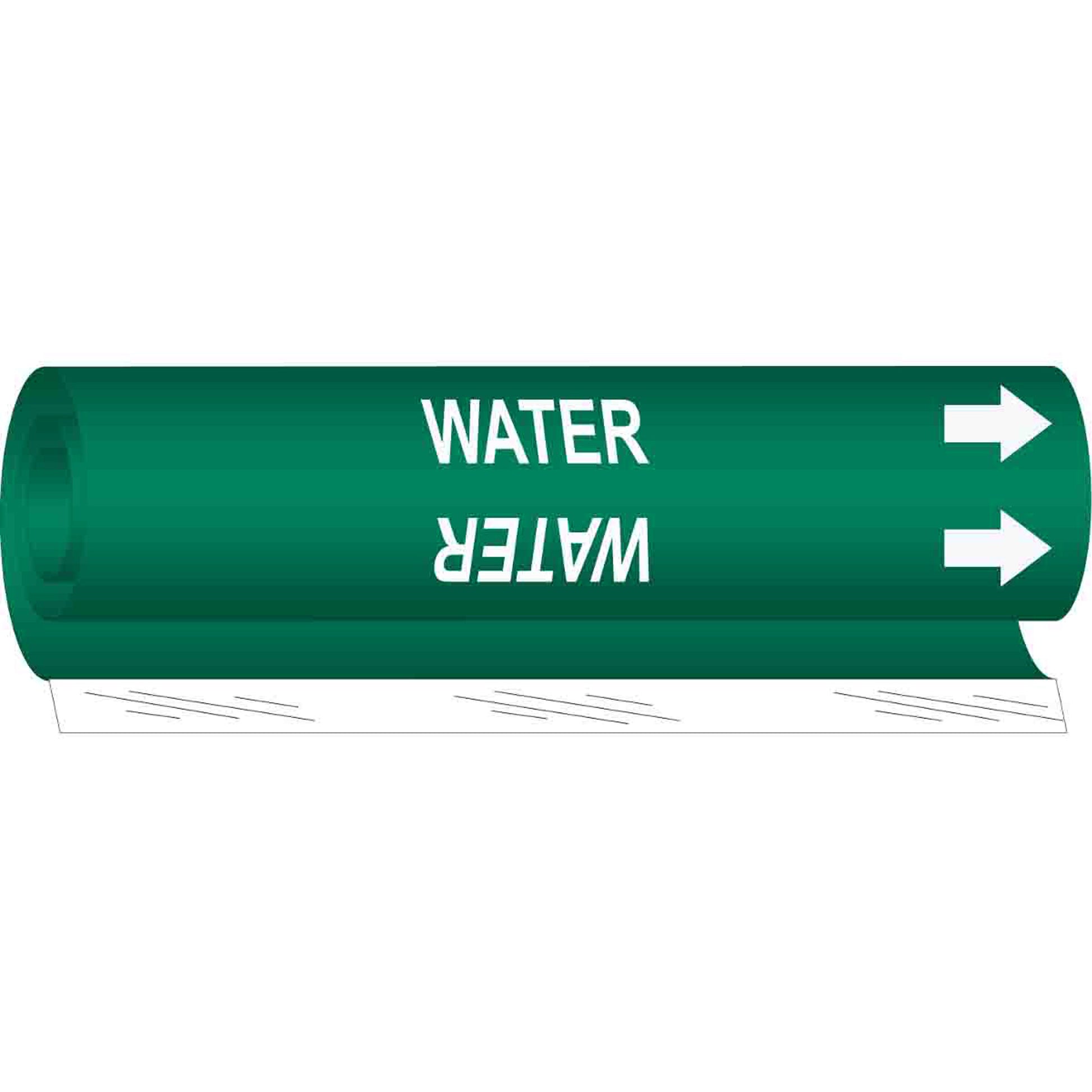 Brady "Water" Pipe Marker, Wrap-Around, 26" H x 12" W, White on Green