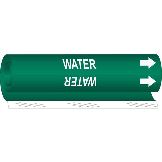 Brady "Water" Pipe Marker, Wrap-Around, 26" H x 12" W, White on Green
