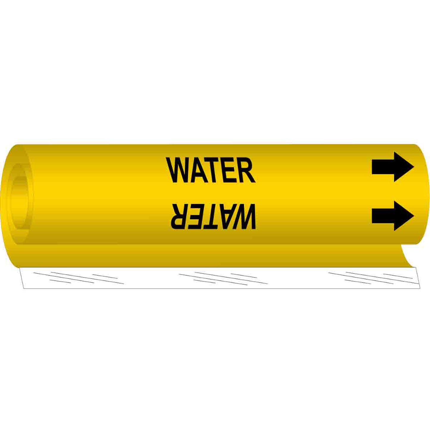 Brady "Water" Pipe Marker, Wrap-Around, 26" H x 12" W, Black on Yellow