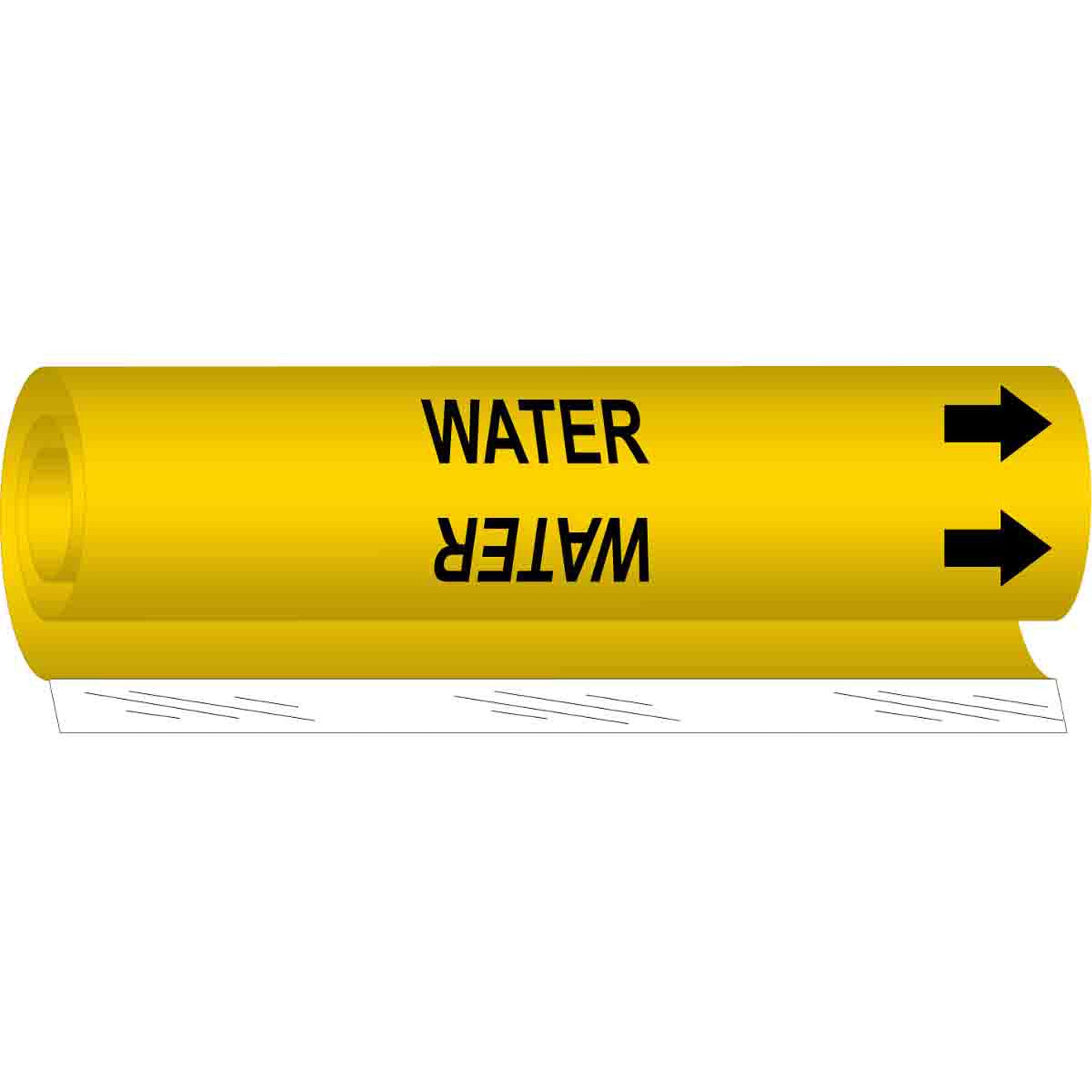 Brady "Water" Pipe Marker, Wrap-Around, 26" H x 12" W, Black on Yellow