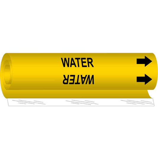 Brady "Water" Pipe Marker, Wrap-Around, 26" H x 12" W, Black on Yellow