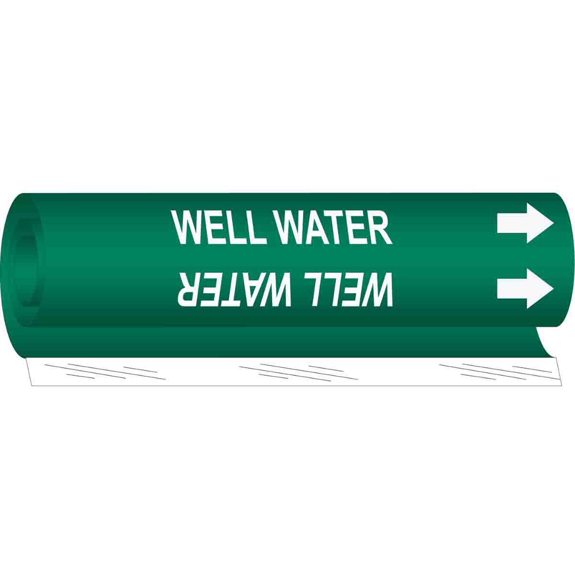 Brady "Well Water" Pipe Marker, Wrap-Around, 26" H x 12" W, White on Green
