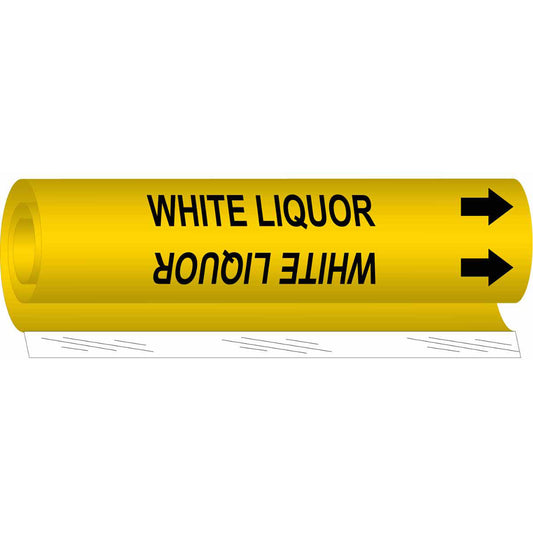 Brady "White Liquor" Pipe Marker, Wrap-Around, 9" H x 8" W, Black on Yellow