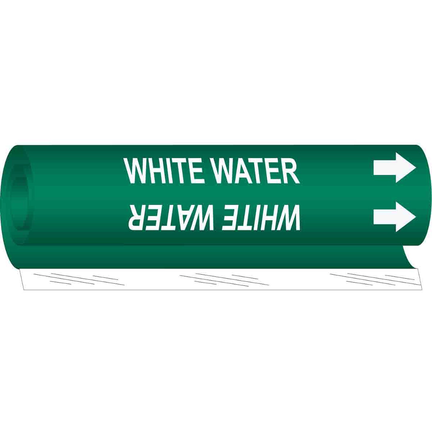 Brady "White Water" Pipe Marker, Wrap-Around, 5" H x 8" W, White on Green