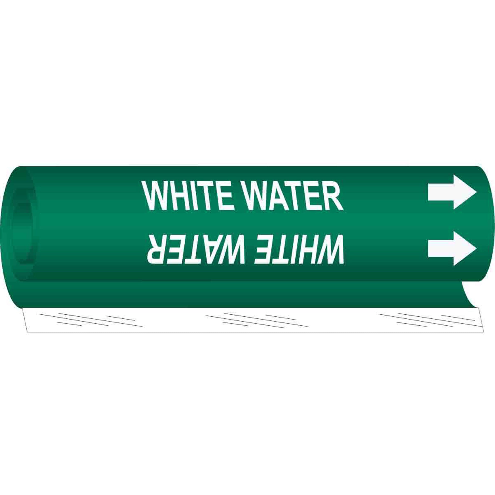 Brady "White Water" Pipe Marker, Wrap-Around, 5" H x 8" W, White on Green