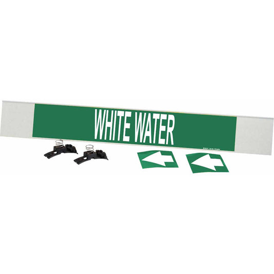 Brady "White Water" Pipe Marker, Fibreglass Carrier with Clips, 4" H x 24" W, White on Green