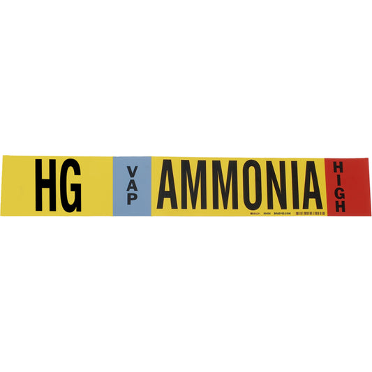 Brady "HG Vap Ammonia High" Ammonia (IIAR) Pipe Marker, Wrap-Around, 26" H x 24" W, Black on Yellow
