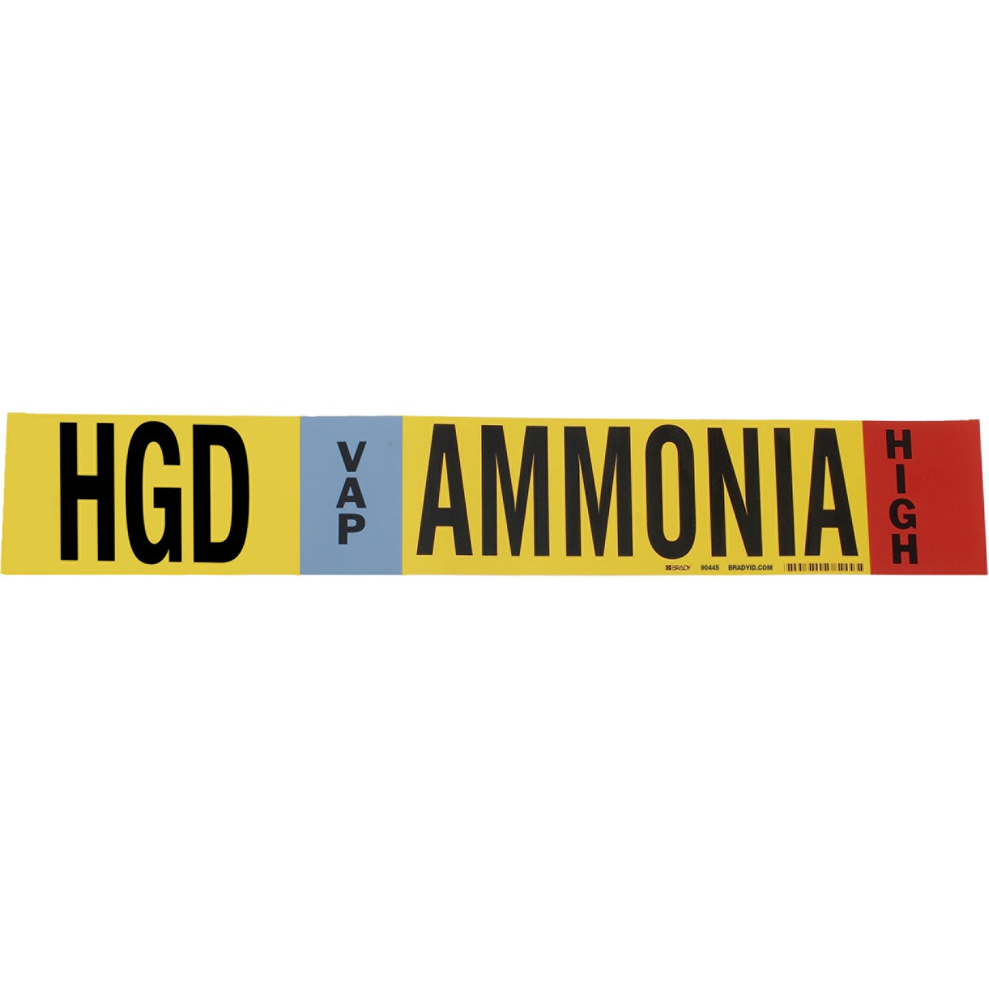 Brady "HGD Vap Ammonia High" Ammonia (IIAR) Pipe Marker, Wrap-Around, 26" H x 24" W, Black on Yellow