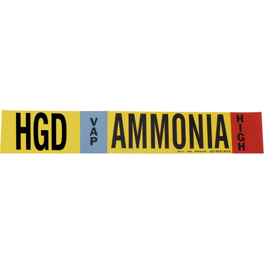 Brady "HGD Vap Ammonia High" Ammonia (IIAR) Pipe Marker, Wrap-Around, 26" H x 24" W, Black on Yellow