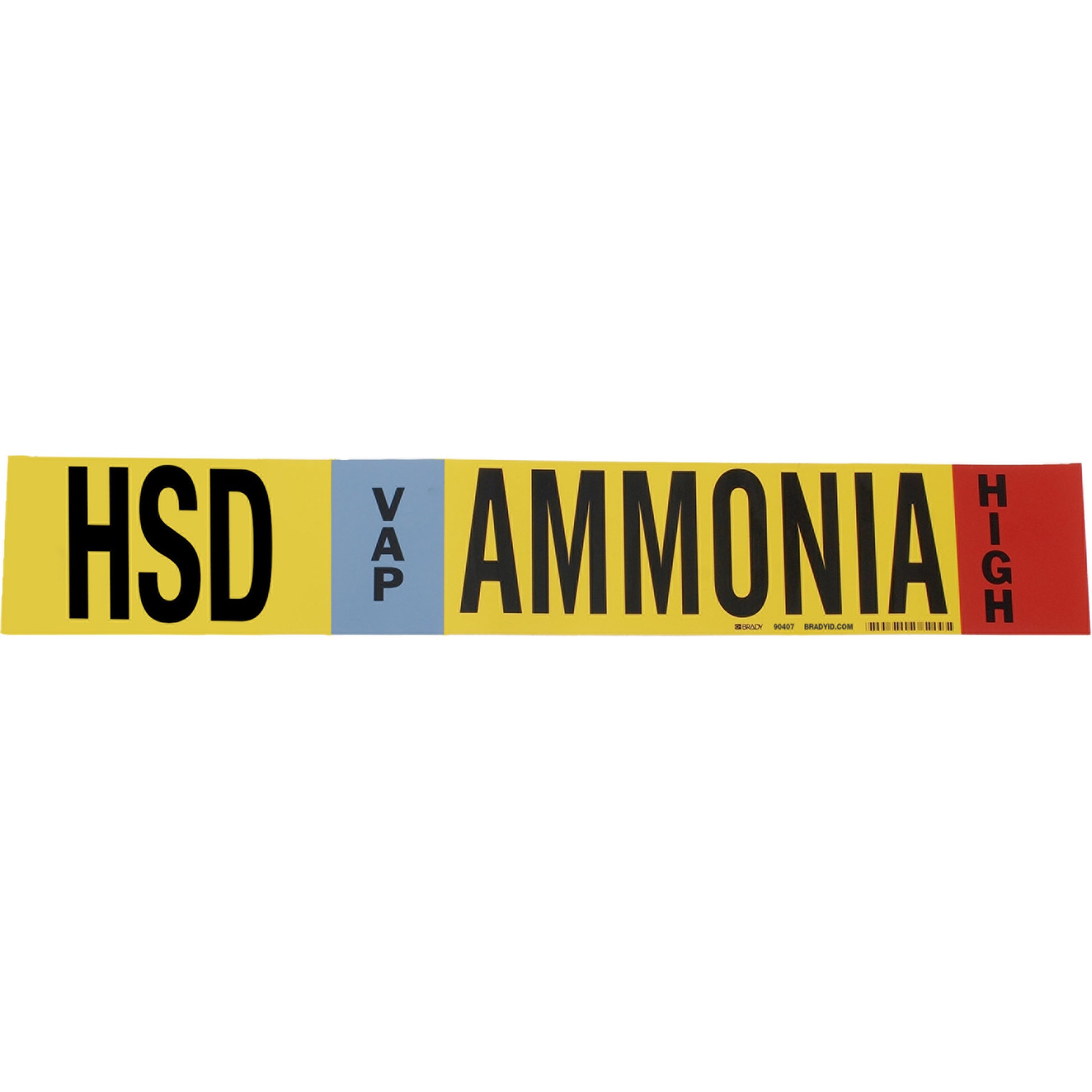 Brady "HSD Vap Ammonia High" Ammonia (IIAR) Pipe Marker, Wrap-Around, 26" H x 24" W, Black on Yellow