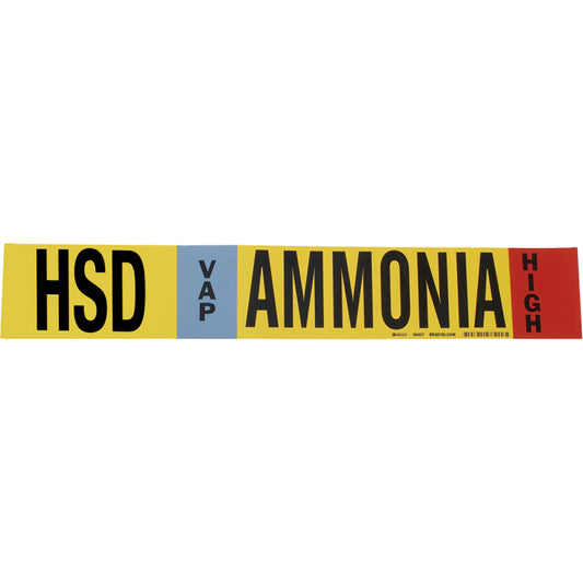 Brady "HSD Vap Ammonia High" Ammonia (IIAR) Pipe Marker, Wrap-Around, 26" H x 24" W, Black on Yellow