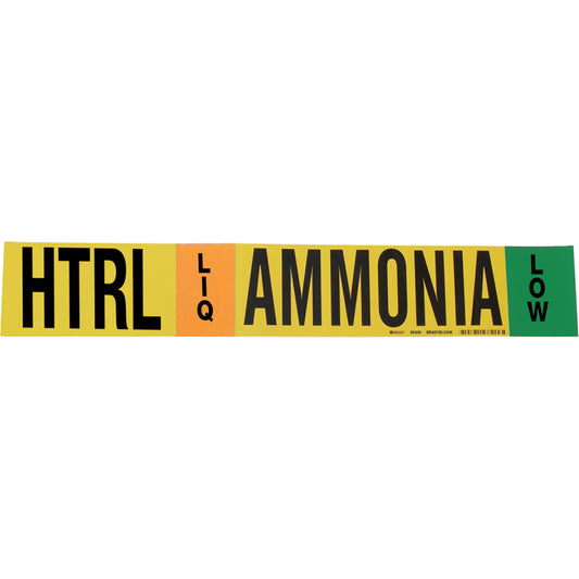 Brady "HTRL Liq Ammonia Low" Ammonia (IIAR) Pipe Marker, Wrap-Around, 26" H x 24" W, Black on Yellow