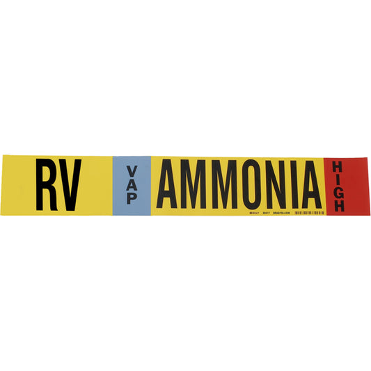 Brady "RV Vap Ammonia High" Ammonia (IIAR) Pipe Marker, Wrap-Around, 9" H x 8" W, Black on Yellow