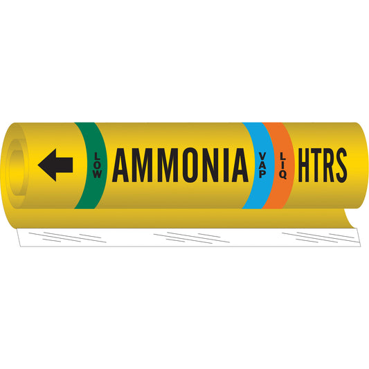 Brady "HTRS Liq/Vap Ammonia Low" Ammonia (IIAR) Pipe Marker, Wrap-Around, 26" H x 24" W, Black on Yellow