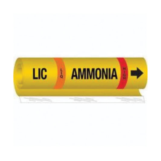 Brady "LIC Liq Ammonia High" Ammonia (IIAR) Pipe Marker, Wrap-Around, 26" H x 24" W, Black on Yellow