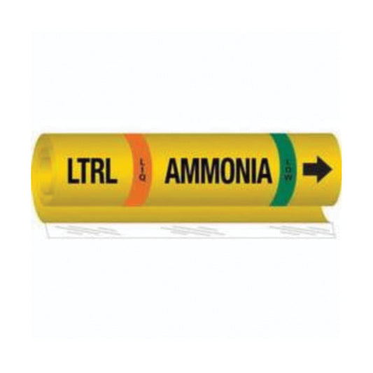 Brady "LTRL Liq Ammonia Low" Ammonia (IIAR) Pipe Marker, Wrap-Around, 26" H x 24" W, Black on Yellow