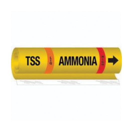 Brady "TSS Liq Ammonia High" Ammonia (IIAR) Pipe Marker, Wrap-Around, 26" H x 24" W, Black on Yellow