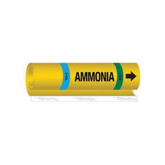 Brady Blank "Vap Ammonia Low" Ammonia (IIAR) Pipe Marker, Wrap-Around, 9" H x 8" W, Black on Yellow